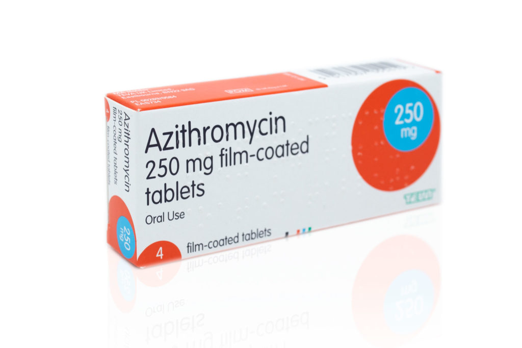 Packet of azithromycin medication