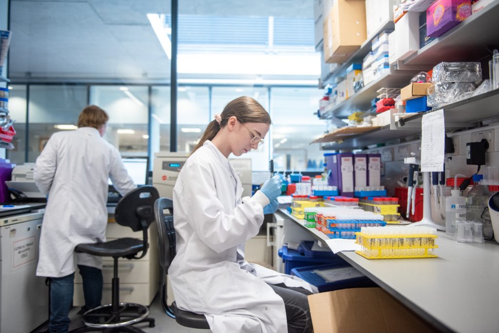 Staff work in the Jenner vaccine laboratories. The Oxford COVID-19 vaccine trial was able to get under way quickly thanks in part to early funding from the Oxford BRC 