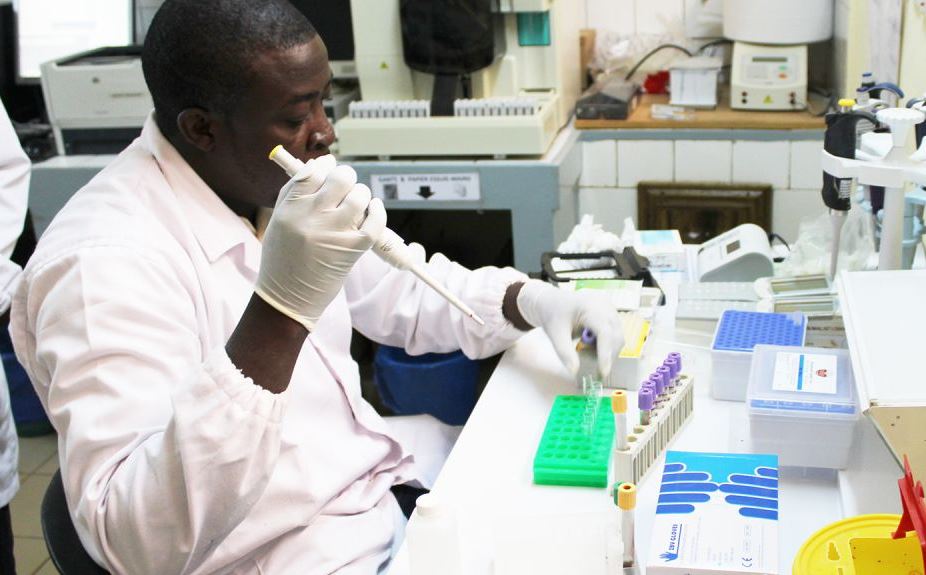 laboratory worker prepares malaria vaccine